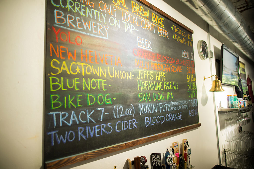 Beers on tap on chalk board